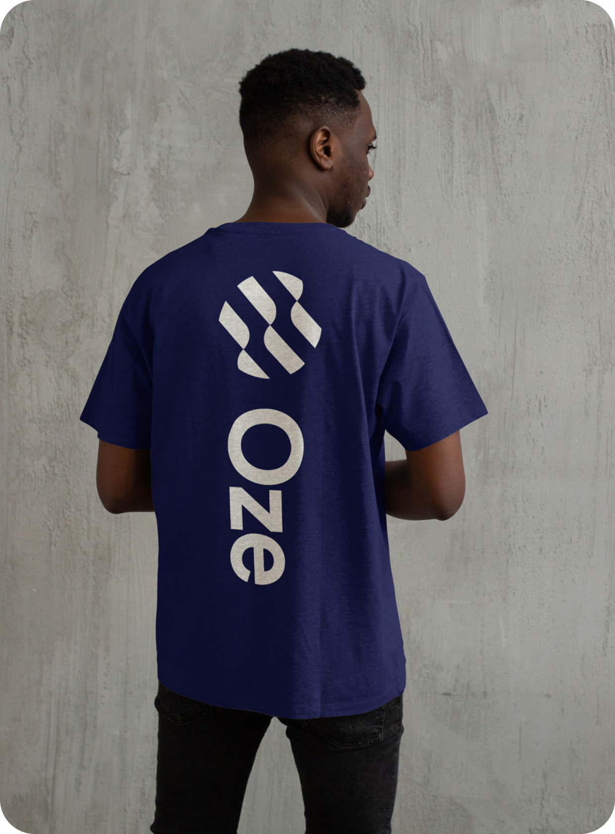 Fintech branding and website design. Man with t-shirt. "Oze"