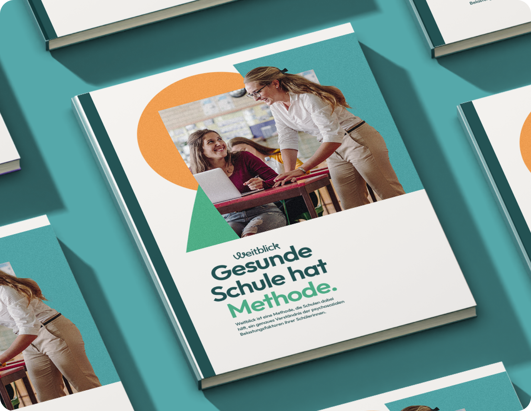 EdTech Branding and Website Design. Weitblick book cover. "Gesunde Schule hat Methode"