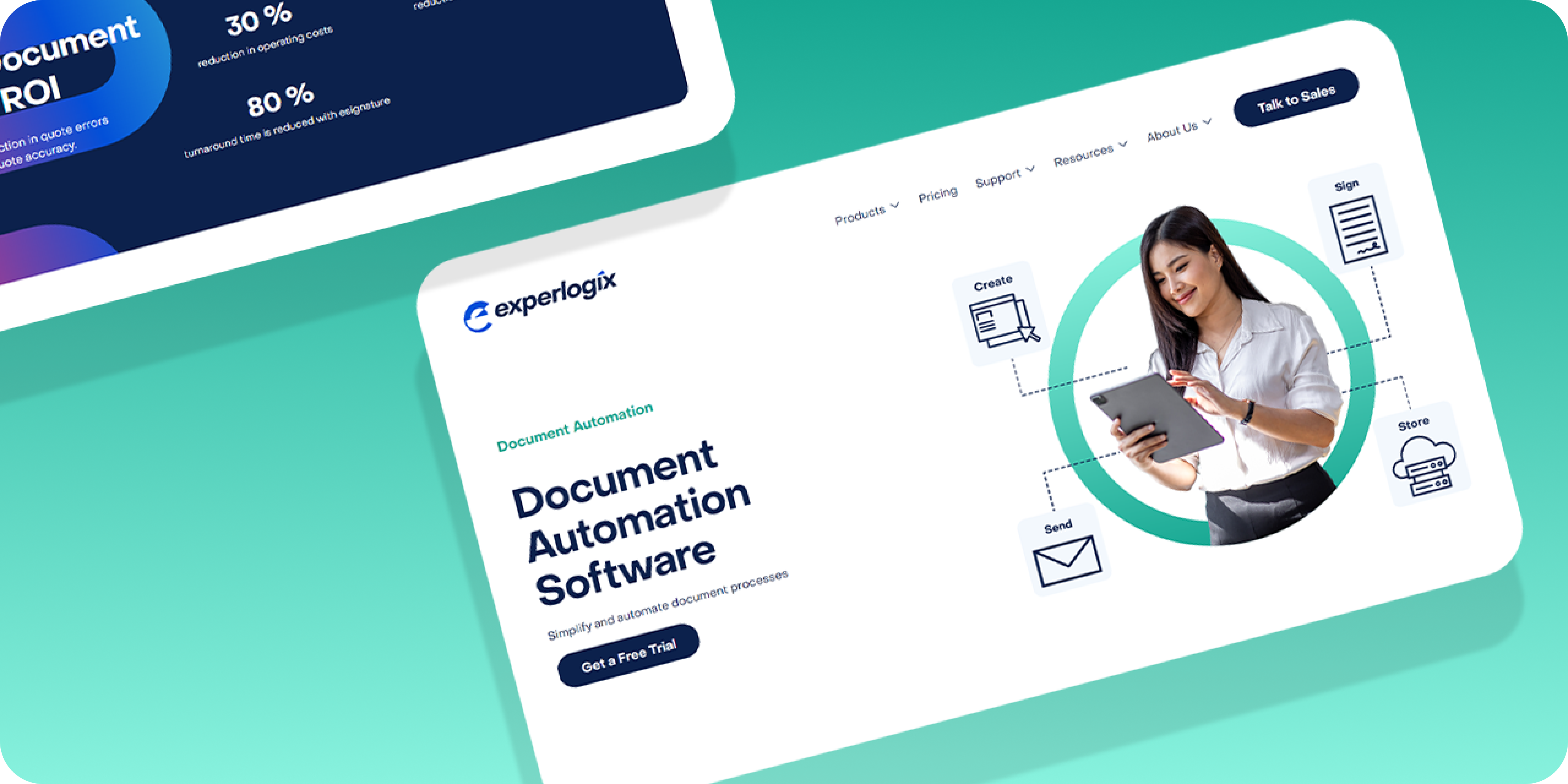 SaaS Branding and Website Design. Two web screen sections. "Document Automation Software"