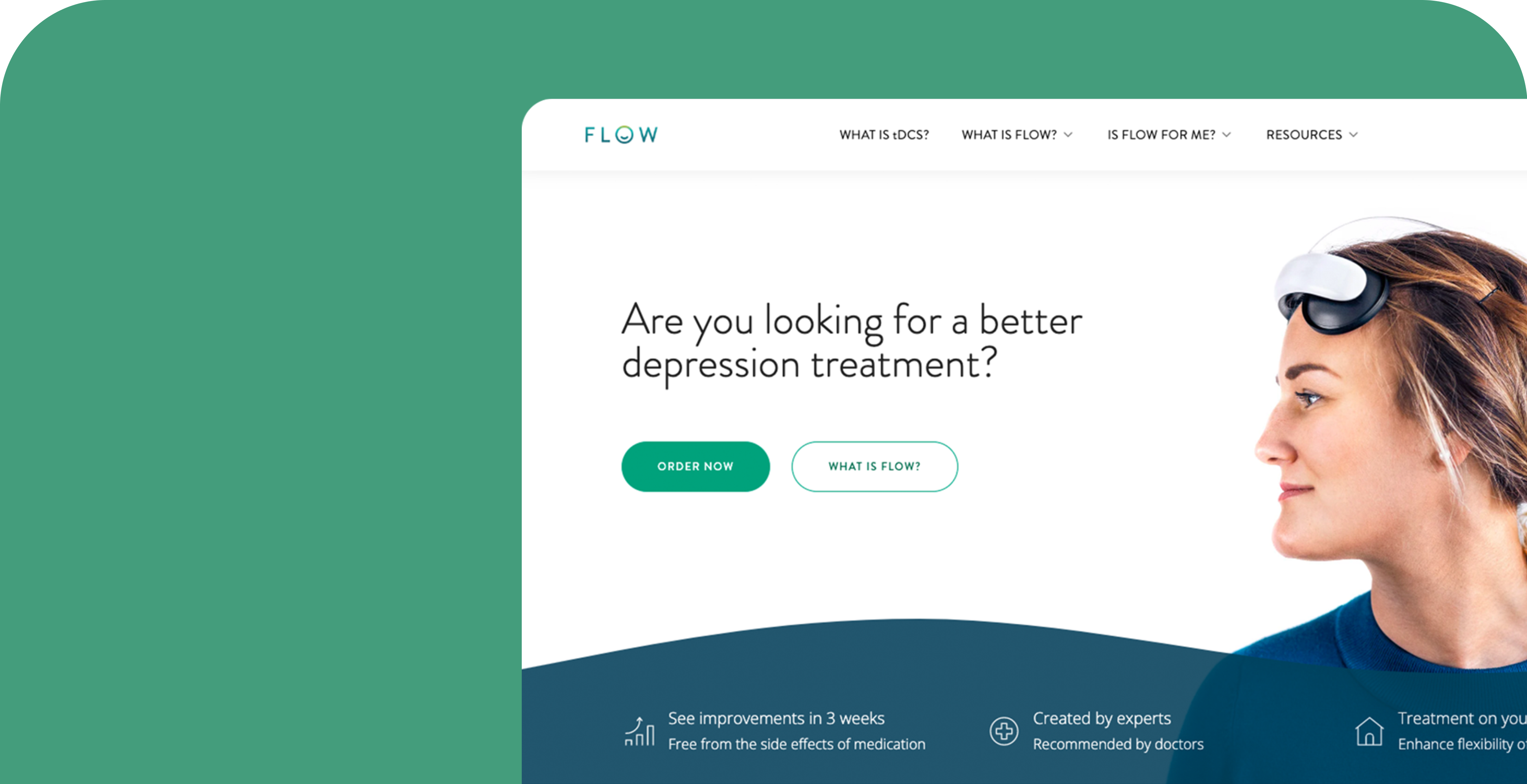 Med-tech website design. Website screen. "Are you looking for a better depression treatment?"