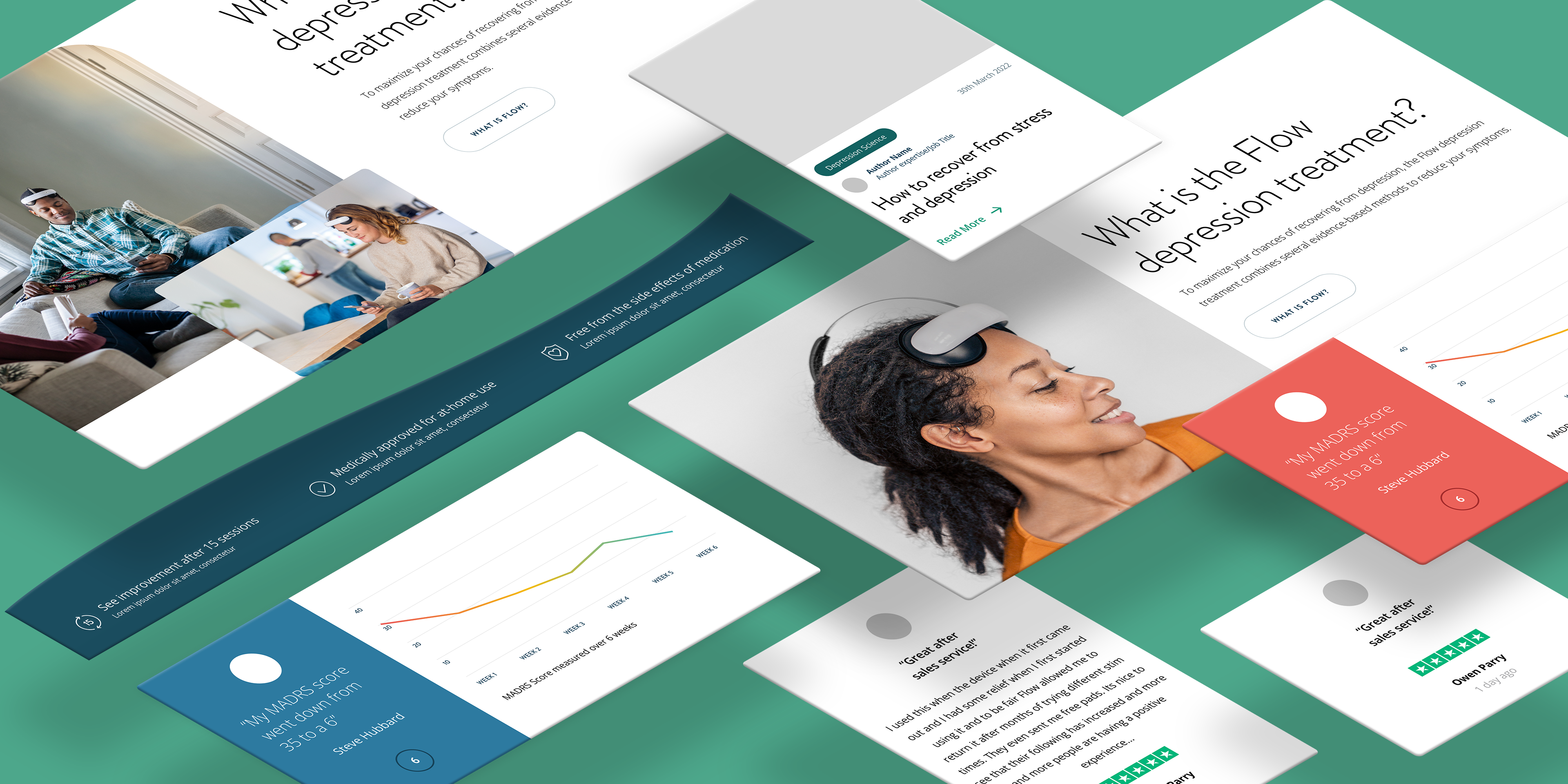 Med-tech website design. Website GUI. "What is the Flow depression treatment?"