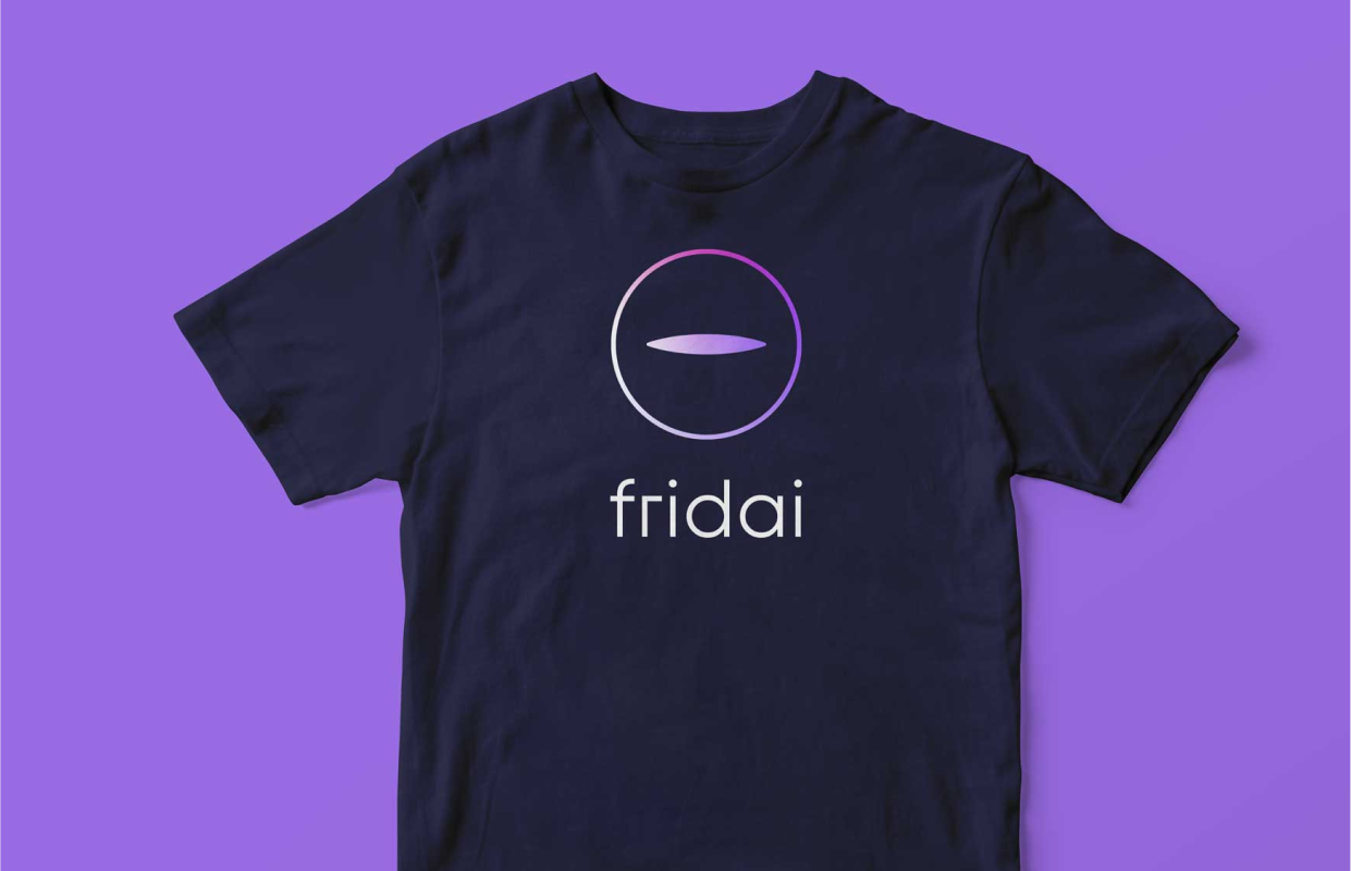 Game Branding and Website Design. Fridai logo on a black t-shirt