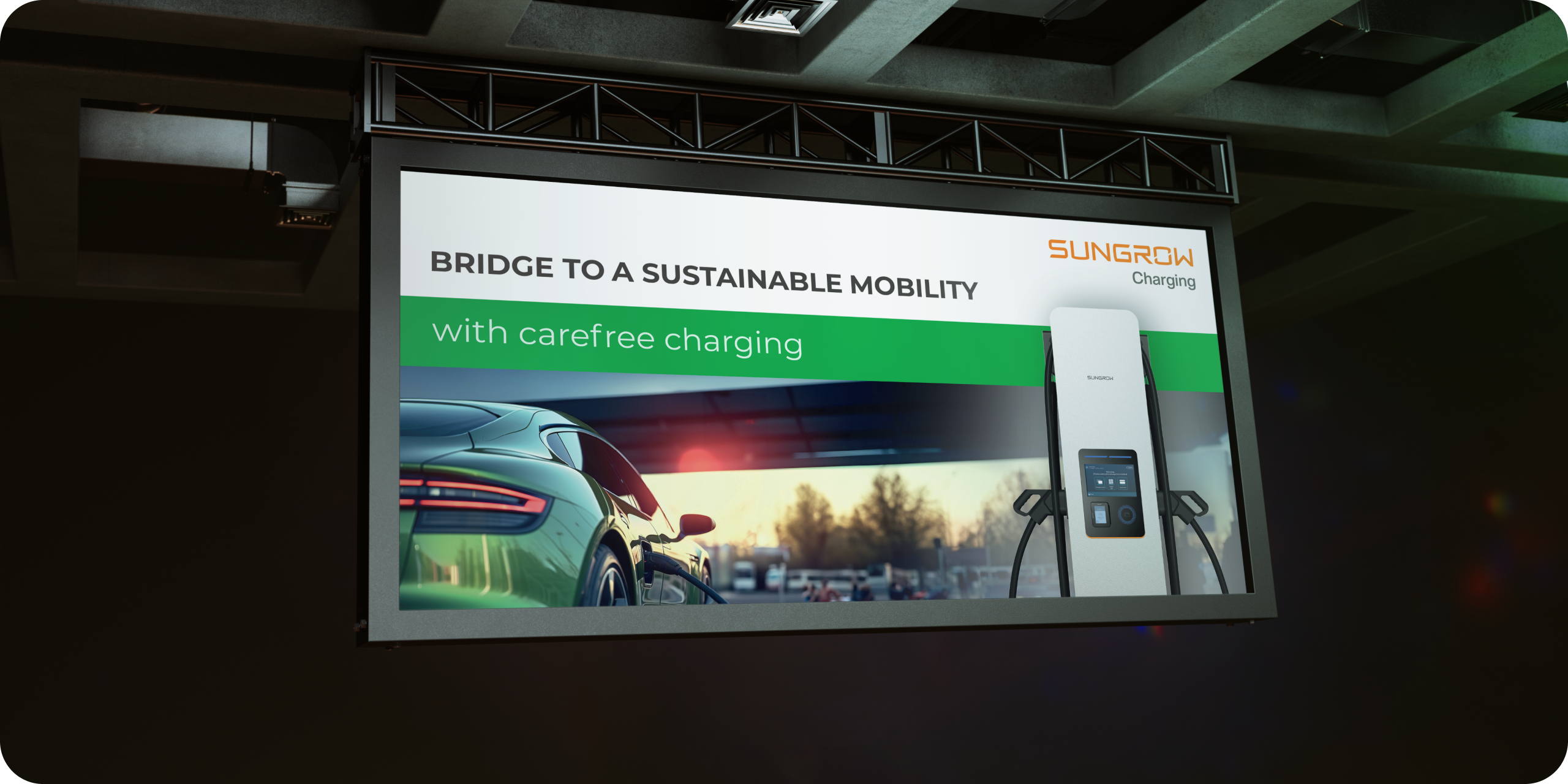 Advertising design for Sungrow, showcasing their EV charging solutions.