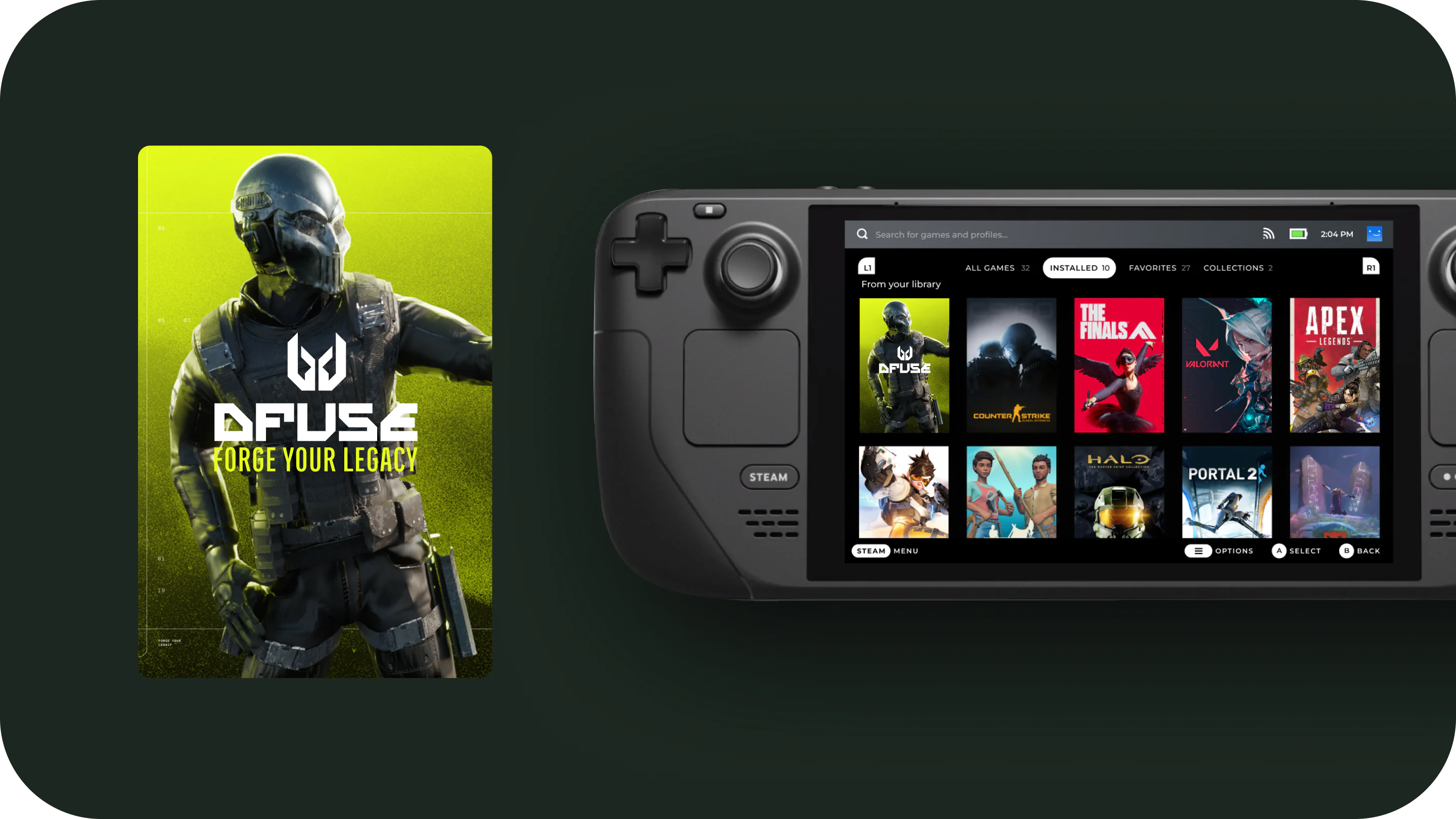 DFUSE game front cover on a game console in Steam