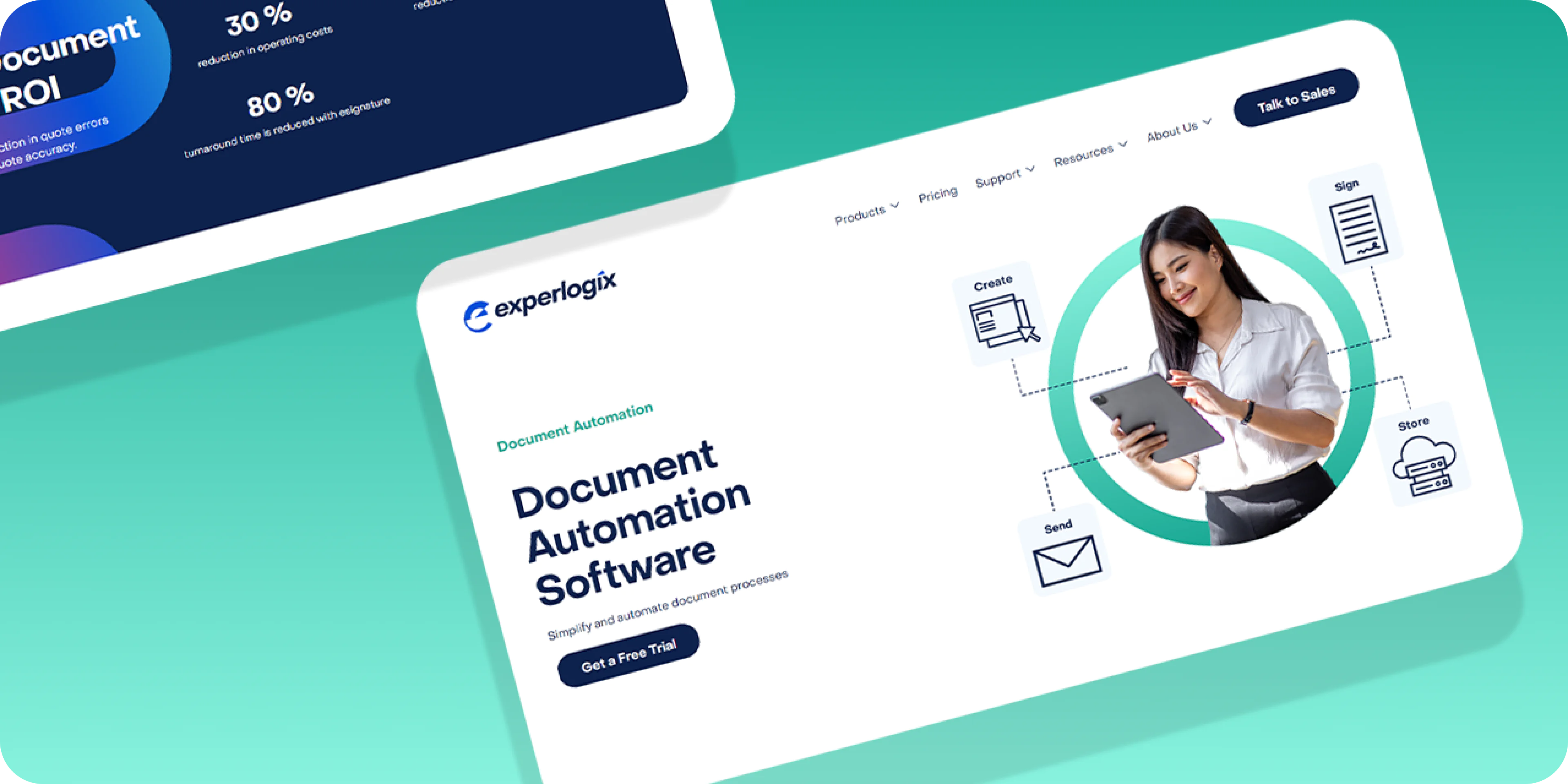 SaaS Branding and Website Design. Two web screen sections. "Document Automation Software"