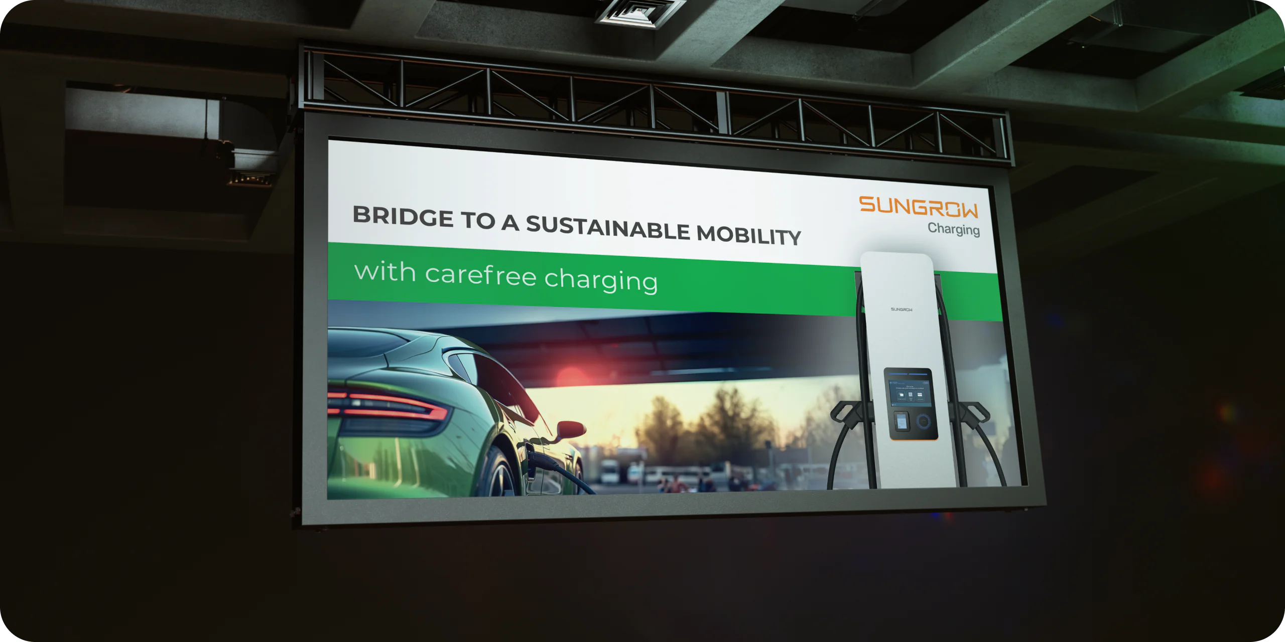 Advertising design for Sungrow, showcasing their EV charging solutions.