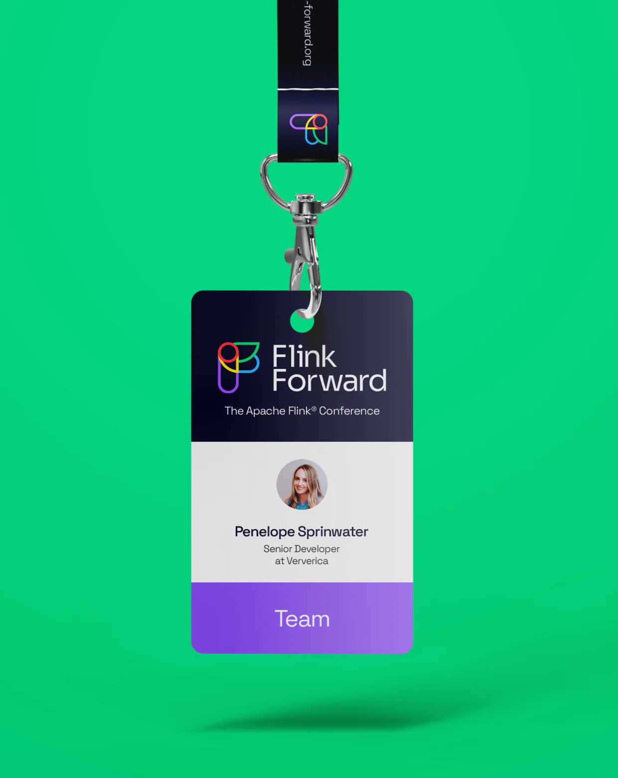Flink Forward conference badge on a vibrant green background